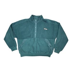 Columbia Women’s L Fleece Pullover Snap T-Neck Teal Green Pockets AL7426 Large